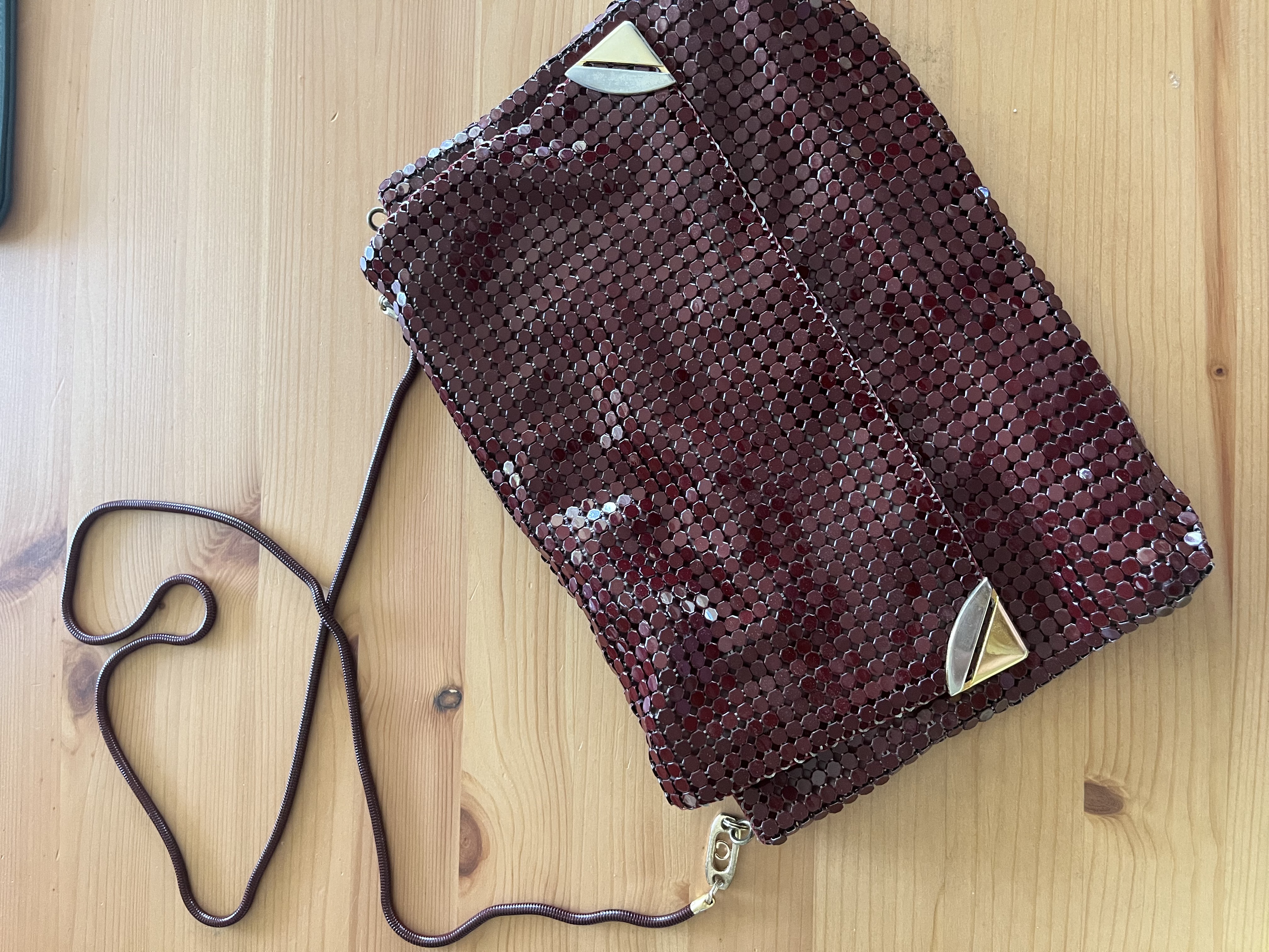 Maroon Glomesh Square Clutch with two-tone hardware